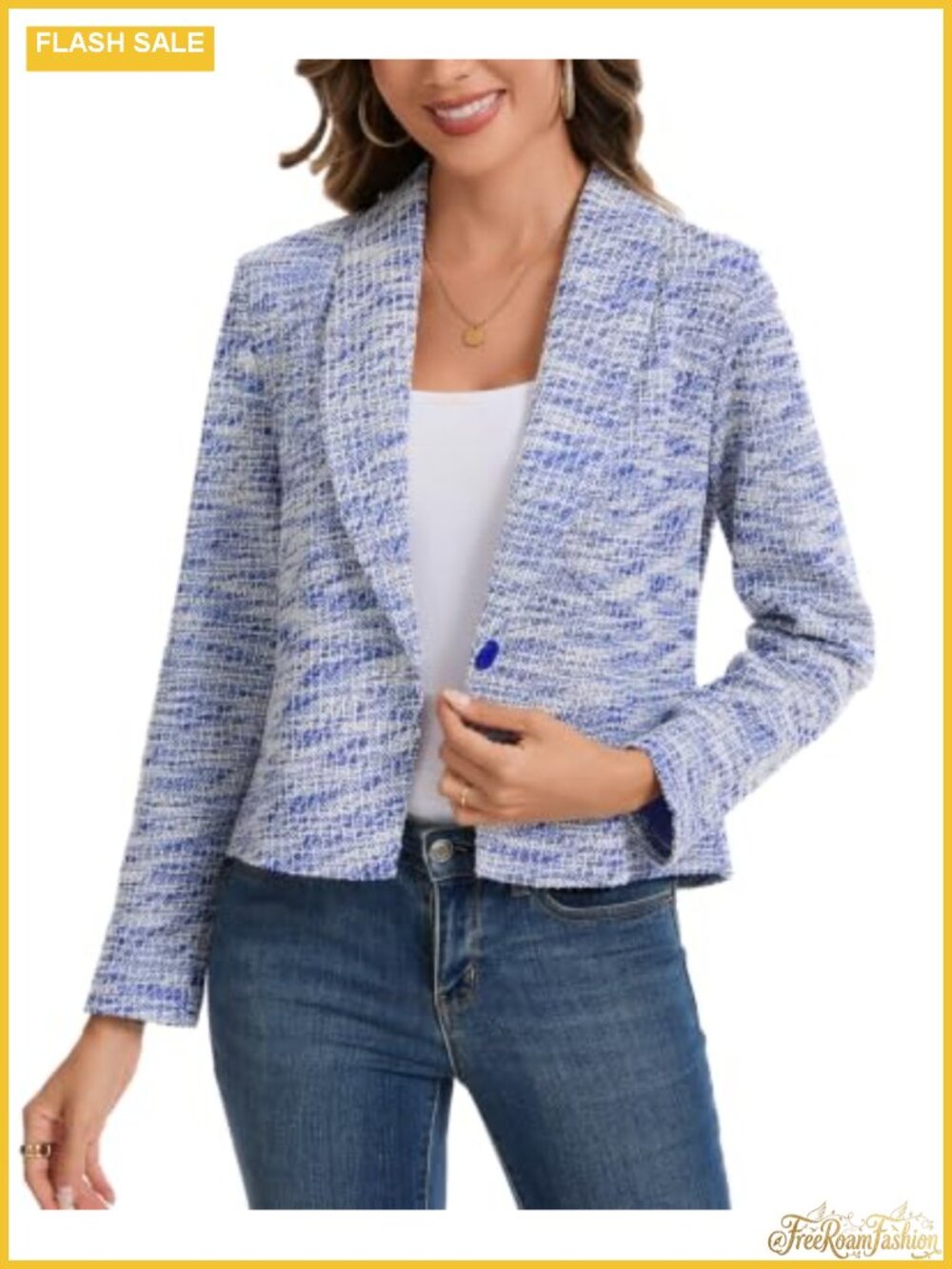 Cropped Tweed Blazer Long Sleeve Women's Short Jacket